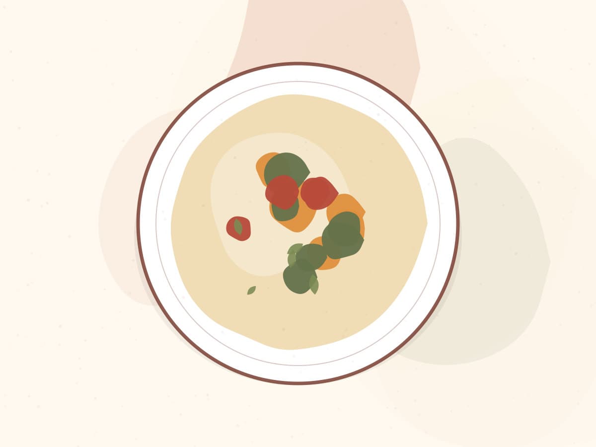 Pirão de aipim com legumes assados coloridos